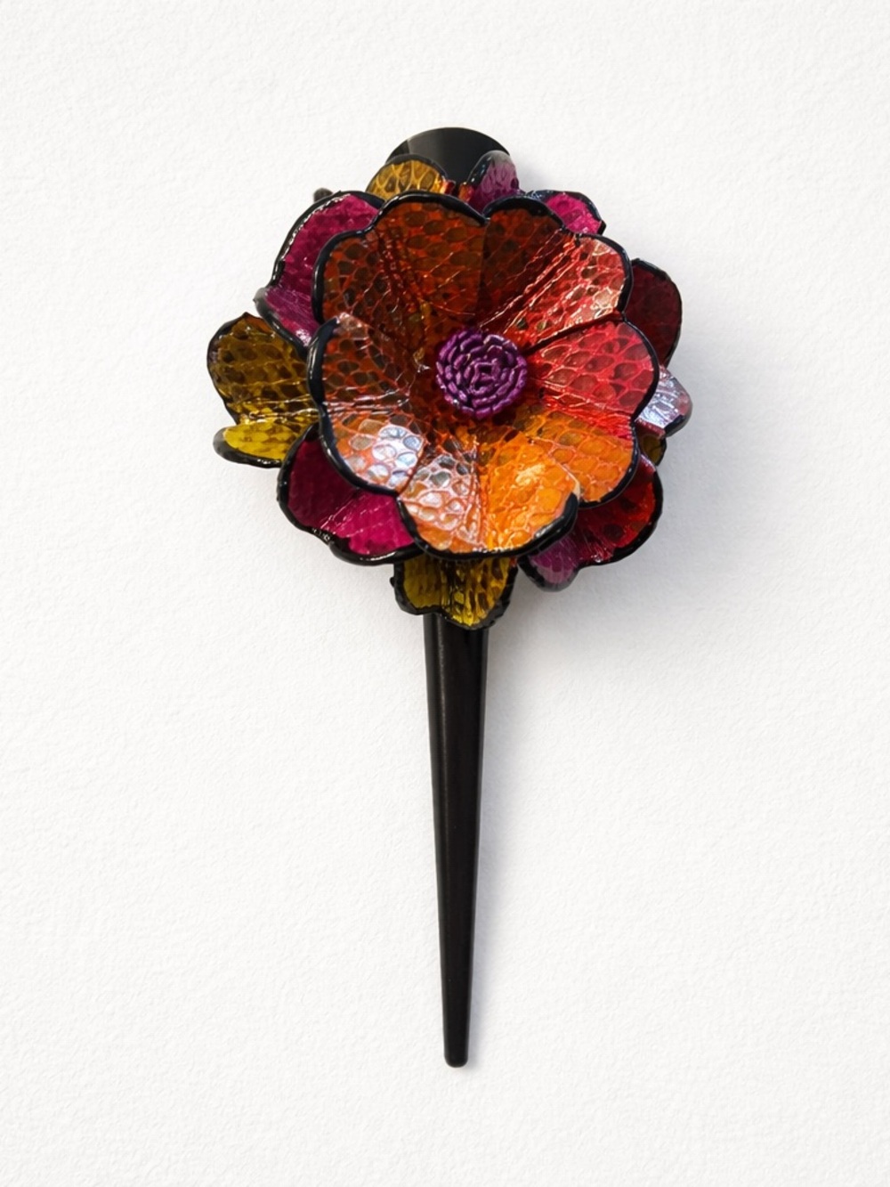 Decorative Flower snakeskin hair clip- Orange and Pink